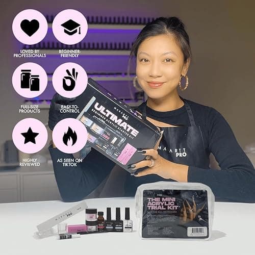 MakarttPro Mini Acrylic Nail Kit for Beginner Nail Technicians 12pcs - Starter Set with Pink & Clear Acrylic Powders, EMA Monomer, Kolinsky Brush and Nail Essentials thumbnail 2