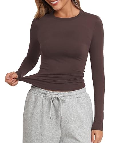 PALINDA Fitted Long Sleeve Shirts for Women Crew Neck Basic Stretchy T-Shirts Casual Layering Tee Shirt Crop Tops - Image 1