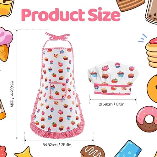 MEIDAYAI 2 Pcs Kid Apron and Chef Hat Set, Adjustable Childrens Cooking Baking Outfit, Pretend Play Dress Up Costume for Toddlers 3-8, Birthday Xmas Gift (White) thumbnail 2