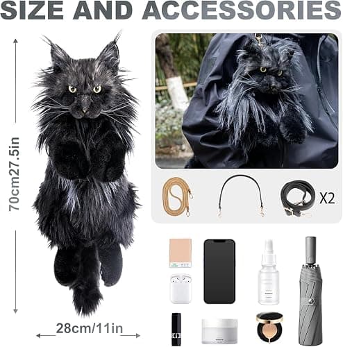 Chongker Cat Shaped Backpack - Handcrafted Stuffed Animals Plush Bag with Adjustable Shoulder, Crossbody, and Handbag Straps (MaineCoon Cat) thumbnail 6