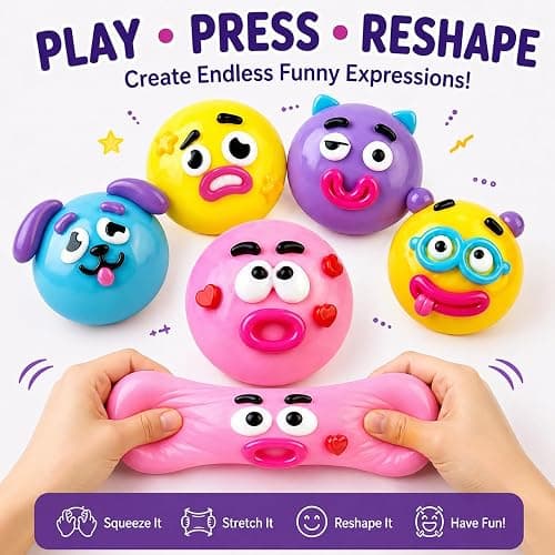 NEW Smushers Squishy, Cute Easy Squeezy Funny Face Squishy Stress Balls, Stress Relief Desk Accessory for Adults (Pink+Blue+Yellow) thumbnail 5