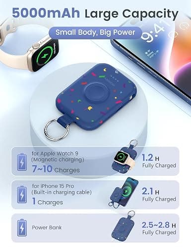 RORRY CharmGo Portable Charger, 5000mAh Portable Charger Power Bank | Built-in Cables,Travel Keychain Battery Pack Essentions for Apple Watch 1~12 Series/Ultra/SE & iPhone 18 Pro Max/17/16/15 thumbnail 3