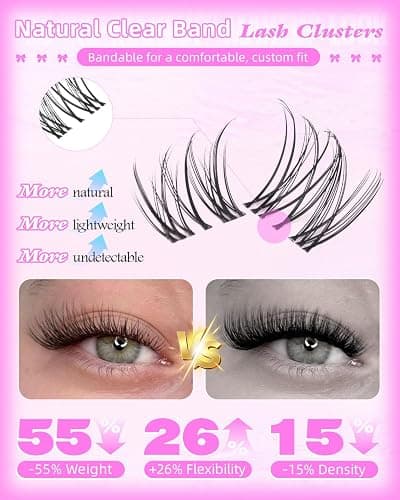 Wispy Lash Clusters Kit Venus Invisible Band Eyelash Clusters 8-16mm Lash Extension Kit Natural Lashes Clusters Eyelash Extension Kit with Thin Band Lash Cluster Clear Lash Glue and Tweezers by Wtvane thumbnail 4