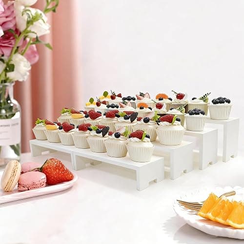 Yikaroeli Display Risers White Wood Riser Perfume Display Stand | 2Pack Large Display Stands for Vendor Events Dessert Stands for Party thumbnail 5