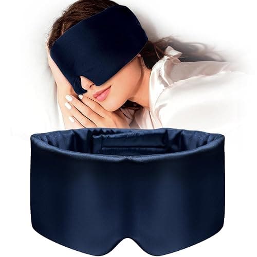 Quelcc Masques de Sommeil pour Hommes et Femmes, Masque Nuit Soie avec Bandeau Réglable, Cache Yeux pour Dormir pour Sommeil, Yoga, Sieste et Voyage(Marine) - Image 1