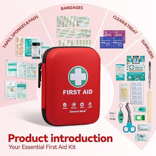 First Aid Kit - 170 Pieces Hard Case and Lightweight - Includes Instant Cold Pack,Emergency Blanket for Travel, Home, Office, Vehicle thumbnail 4