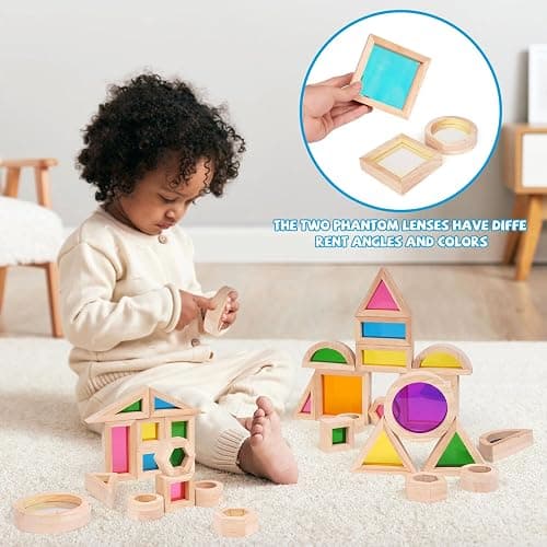 Agirlgle Wooden Rainbow Building Blocks for Kids 32 Pcs Rainbow Stacker Stacking Blocks Game Colorful Construction Toys Preschool Learning Educational Toys -Geometry Wooden Blocks for Boys & Girls thumbnail 7