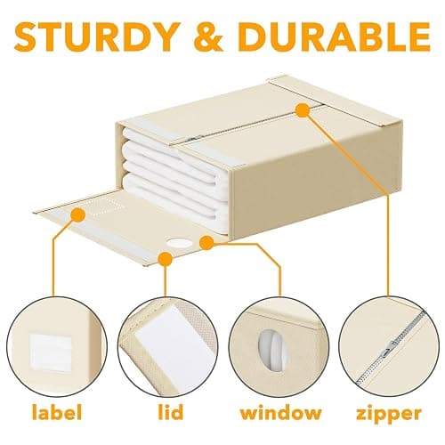 SpaceAid 8 Pack Bed Sheet Organizers and Storage, Foldable Sheet Organizer for Linen Closet, Sheets Set Folder Keeper with Window XL (Queen & King Size) Bedding Container (Beige, 8 Pack) thumbnail 7