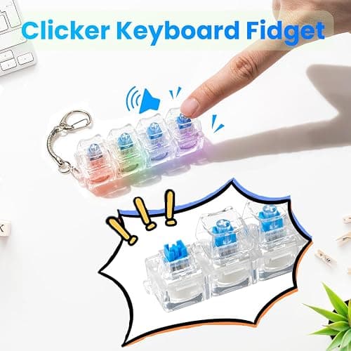 2 Pcs Keyboard Fidget Toy for Adult, Cat Shape Clicker Keyboard Fidget Keychain with LED Lights, White 4-in-1 Loud Stress Relief Fidget Keyboard for Anxiety Decompression (White) thumbnail 3