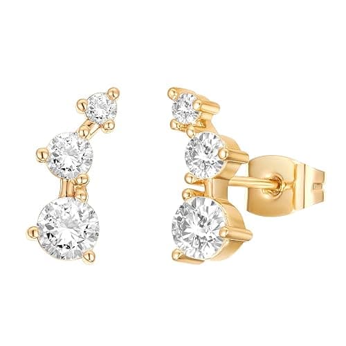 PAVOI 14K Gold Plated Cubic Zirconia Ear Crawler Earrings - Faux Diamond Ear Climber Fashion Earrings for Women - Image 1
