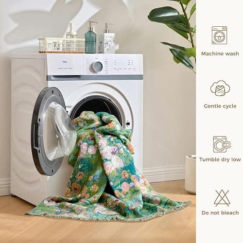 LUTBM Boho Throw Blanket for Bed Cotton Summer Blankets Twin Size for Bedroom Living Room All Season Lightweight Floral Embroidery Reversible Quilt for Couch Sofa Chair 60"x80" Home Decor thumbnail 8