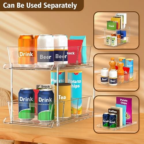 Fabspace Pull-out Home Organizer, 2 Pack 2 Tier Clear Bathroom Organizer with Dividers, Multipurpose Vanity Counter Tray, Kitchen, Closet Organizers, Cabinet & Storage Container Bins thumbnail 3
