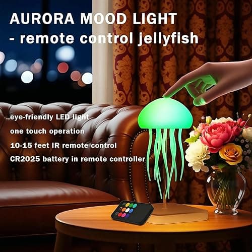 Rabziziya Jellyfish Lamp Remote & Touch Control RGB Gradient Rechargeable Dancing Tentacles Night Light, Bedroom Desk Decor for Adults Teens Stress Relief thumbnail 5