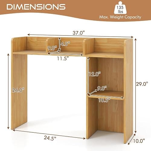 Tangkula Desktop Bookshelf, Countertop Storage Hutch with Shelves for Computer Desk, Desk 3-Tier Display Rack, Multipurpose Wood Desktop Hutch Storage Organizer for Dorm Office thumbnail 3