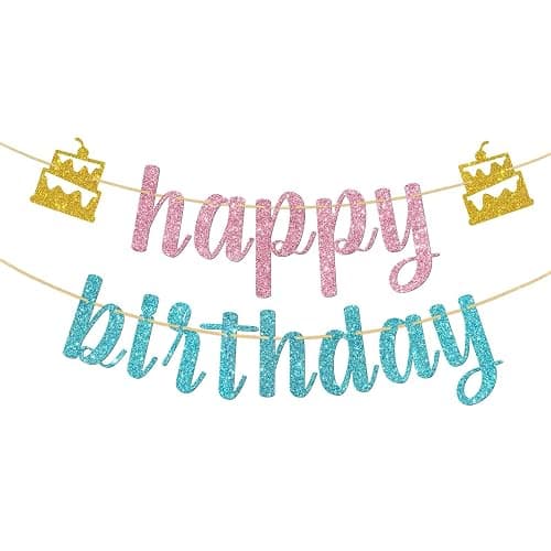 Happy Birthday Banner Pink and Blue Happy Anniversary Banner Baby Shower Decorations - Image 1