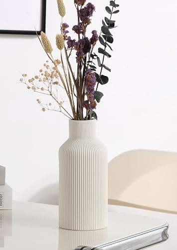 White Ceramic Flower Vase,Minimalist Modern Home Decoration,Small Pampas Grass Vases for Decor,Table,Shelf Bookshelf Decorative,Mantel,Entryway Decor and Centerpieces(8 in) thumbnail 5