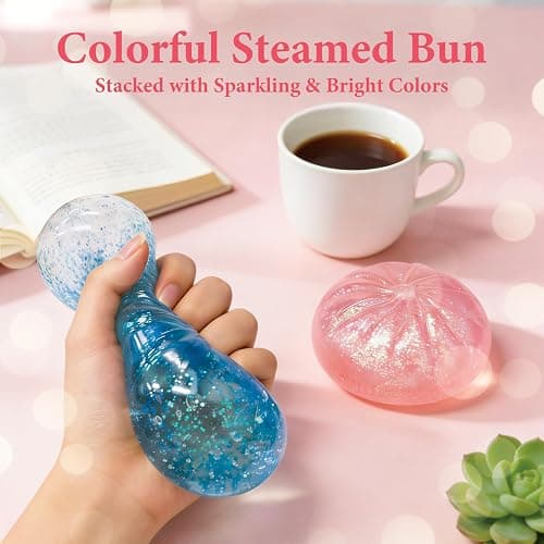 Dumpling Squishies,3.4inch Colorful Dumpling Stress Balls, Fidget Sensory Toy, Squeeze Dough Ball Stress Relief Hand Toys with Food Steamer,Dumpling Squishy Mystery Box, 2 Colors Random (1pack) thumbnail 3