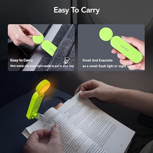 VAVOFO USB Rechargeable Book Light, Blue Light Blocking, Amber Light Clip On Bookmark Shaped Reading Light, Eye Care 6 LEDs Book Light for Bookworms Reading in Bed with 9 Lighting Modes (Neon Green) thumbnail 8