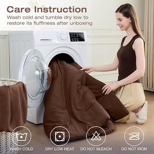 Sasttie Full Comforter Set 7-Piece Dark Brown, Pre-Washed Bed in a Bag | Soft & Breathable, All-Season Bedding Set with Comforter, Sheets, Pillowcases & Pillow Shams, OEKO-TEX, Down Alternative thumbnail 9