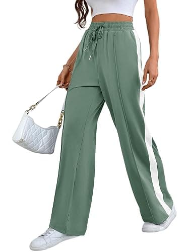 Bellcoco Wide Leg Sweatpants Women High Waisted Baggy Sweat Pants Active Striped Track Pants with Pockets - Image 1
