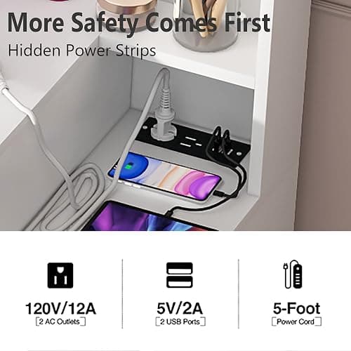 PAKASEPT Vanity Set with Lighted Mirror, 43'' Makeup Vanity with Charging Station, Vanity Desk with 9PCS LED Bulb, Storage Shelves, 7 Drawers for Bedroom(No Stool) thumbnail 7