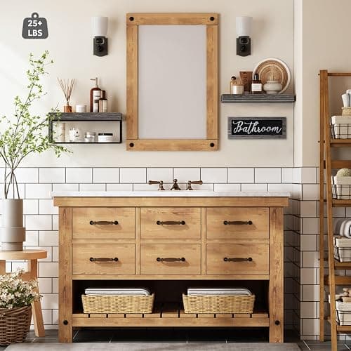QEEIG ‎Bathroom Shelves Over Toilet - Paper Storage Wall Mounted Farmhouse Decor Decorations Aesthetic Décor Sign Small Floating Shelf 2+1 Set 16 inch, Grey (020GY) - D. Grey thumbnail 4