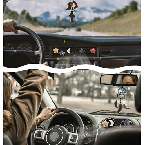 ORIESSE Boho Car Decor,Stars Moon Air Vent Clips,Refillable Car Fresheners,5pcs Natural Crystal Stone Hippie Dashboard Decorations Accessories,Best Wishes for Lover and Friend thumbnail 2