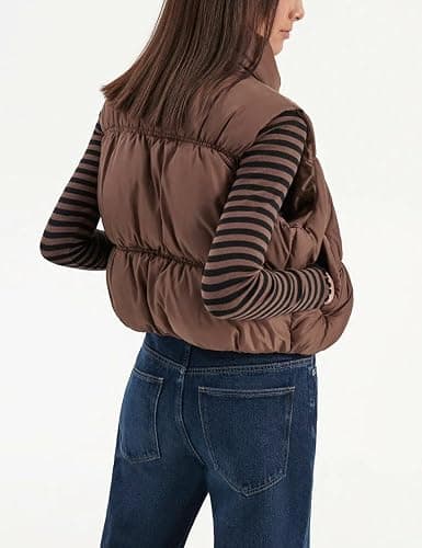 Athlisan Womens Cropped Puffer Vest Zip Up Stand Collar Lightweight Sleeveless Padded Gilet with Pockets thumbnail 2