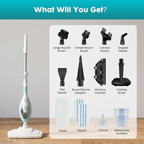 DUMOS 10-in-1 Multifunctional Steam Mop, 1550W Detachable Handheld Steam Cleaner, 16FT Power Cord with 2 Reusable Pads, Floor Steamer for Hardwood, Tile, Carpet, Grout, Windows thumbnail 7
