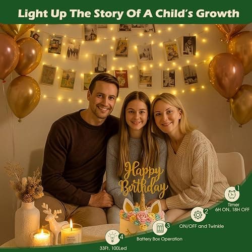 Photo String Lights with Clips for Hanging: 33Ft 100LED & Timer Fairy Light with 50 Clear Clip for Picture Display - Indoor Bedroom Room Dorm Wall Decor - Christmas Party Wedding Romantic Lighting - Warm White - Battery Powered-100LED thumbnail 3