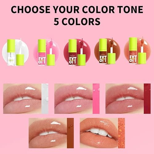 EONFAVE Lipgloss Set, 5 Farben Lip Oil Set, Hydrating Moisturiser Lip Gloss, Lippen Care Lippenöl, Intensiver Glanz und bis zu 12 Stunden Pflege, Lang Anhaltender Feuchtigkeit, Geleeartiger thumbnail 3