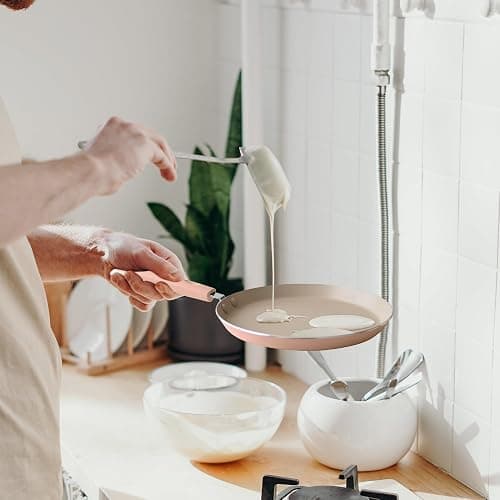 LECOOKING Crepe Pan, Dosa Pan, 8.7 inch Nonstick Crepe Pan, Dosa Tawa Tortilla Pan, Induction Compatible (Light Pink) thumbnail 2