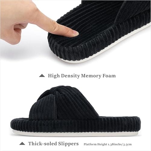 Chantomoo Slippers for Women Memory Foam House Bedroom Corduroy Bow Crossbands Slipper Shoes Comfy Trendy Gift Slippers thumbnail 3