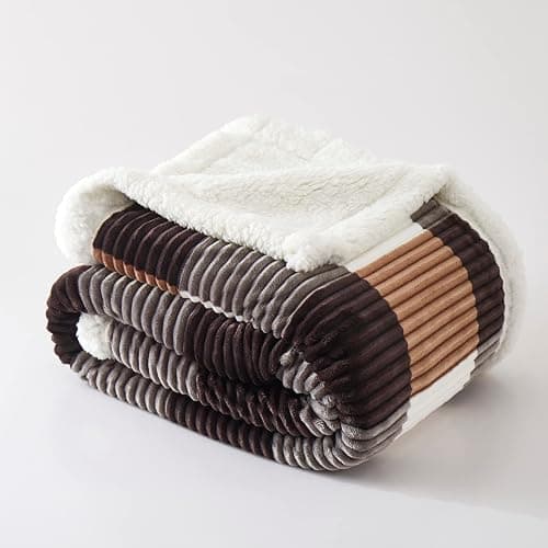 PU MEI Sherpa Blanket Twin Plaid Thick Bed Blanket, 60”*80” Super Soft Flannel Fuzzy Fleece Reversible Velvet Plush Warm Blanket for Couch(Brown-Check, 60"*80") thumbnail 9