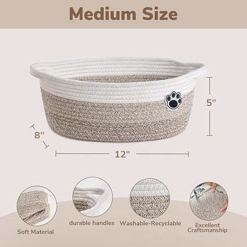 HiChen Dog Toy Basket Small Gift Basket for Baby, 12"x 8" x 5" inches Woven Storage Baskets for Dog Cat, Nursery Storage Baskets for Diapers, Towels, Mixed-Brown thumbnail 3