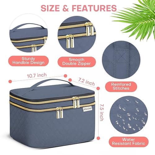 HXLGMD Large Makeup Bag with Mirror Double Layer Travel Make Up Organizer Case, Large Capacity Coemetic with Brush Slot Divider, Travel Toiletry Bag for Women (Aegean Blue) thumbnail 6