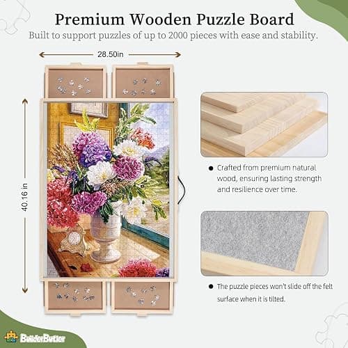 BuilderButler 2000 Pieces 2-in-1 Tilting & Rotating Puzzle Board, 40.16"x28.5"Portable Puzzle Table with 4 Drawers & Cover - Large-2000 thumbnail 2