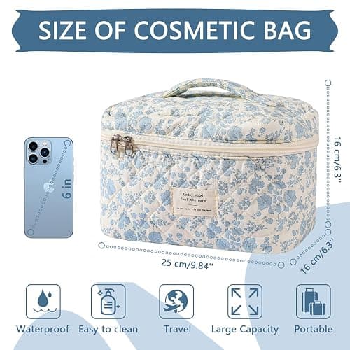 Gosect Large Makeup Bag, Cute Cosmetic Bag for Women Girls, Floral Coquette Aesthetic Toiletry Bag, Travel Make Up Organizer Bag (BDLH) thumbnail 3