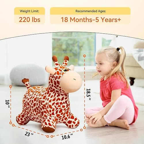 VangeBow Inflatable Plush Bouncy Horse Animal Hopper for Toddlers (Giraffe) | Soft, Durable Plush Cover, Gift for 1-5 Year Old Boys & Girls, CPC Tested, Pump Included, Indoor Outdoor Play, Easy to Clean thumbnail 2