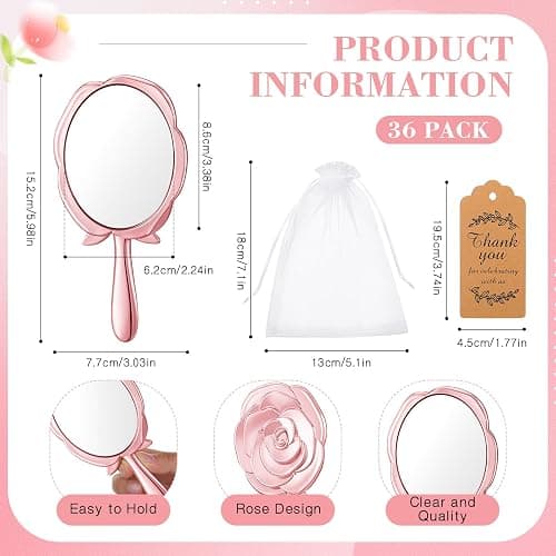 Suzile 36 Set Vintage Handheld Mirror Mini Rose Compact Mirror Quinceanera Party Favors Gift for Guests Princess Party Supplies with Thank You Tags for Wedding Bachelorette Souvenir Gift(Rose Gold) thumbnail 2