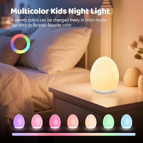 MediAcous Night Light for Kids, Baby Egg Light for Nursery, 7 Colors Changing & Stepless Dimming, Soft Silicone Touch Night Lamp with 1 Hour Timer, Rechargeable Nursery Night for Breastfeeding thumbnail 2