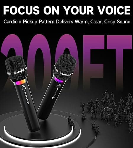 ECHOMUSSY Wireless Microphone, Rechargeable Wireless Dual Microphones with One-to-One Chip Connection and LED Lights, 40H Duration, 200FT Range Receiving, Less Latency Karaoke Microphone for Singing thumbnail 5