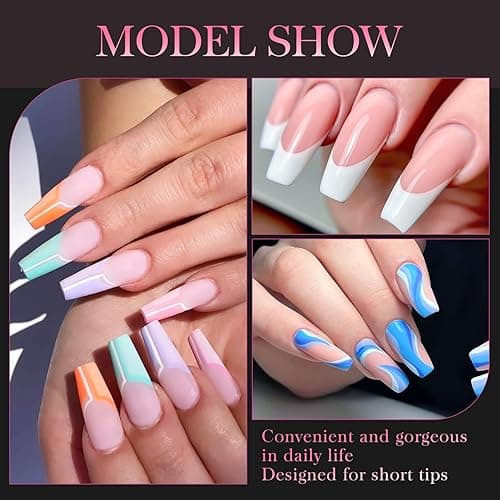 krofaue 500PCS Half Cover False Nails Tips - Acrylic Nail Tips 10 Sizes Lady French Style Acrylic Artificial Tip Manicure with Box for Nail Tips Art Salons and Home DIY thumbnail 9