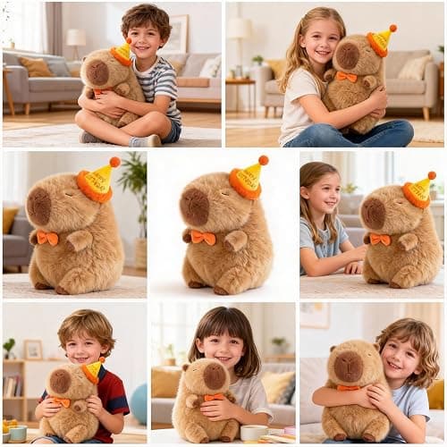 Wonfirang Capybara Plush with Birthday Hat, Kawaii Capybara Doll Stuffed Birthday Gifts Party Decoration, Cute Plush Toy for Girls Cartoon Fans thumbnail 8