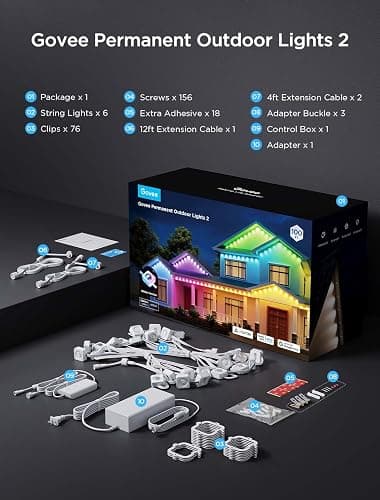 Govee Permanent Outdoor Lights 2, 100ft RGBIC Outdoor Lights with 72 LED Lights, IP67 Waterproof, 100 Scene Modes with 40lm White for Outdoor Decorations, Works with Alexa, Google Assistant, White thumbnail 9