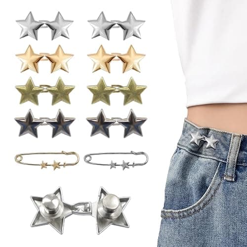 10 Set Pant Waist Tightener Star Buttons Pins for Loose Jeans Reusable Waist Cincher Clip Metal Star Brooch for Clothing Dresses Skirts No Sewing Decoration Accessories - Image 1
