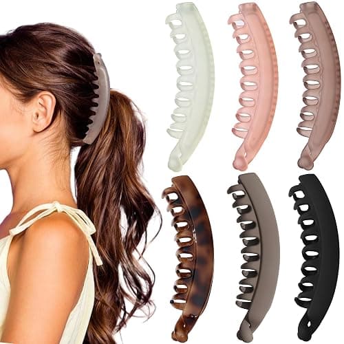 6 Pack 5 Inch Banana Hair Clips for Women Thin Fine Thick Hair,Strong Banana Claw Clips for Hair - Image 1