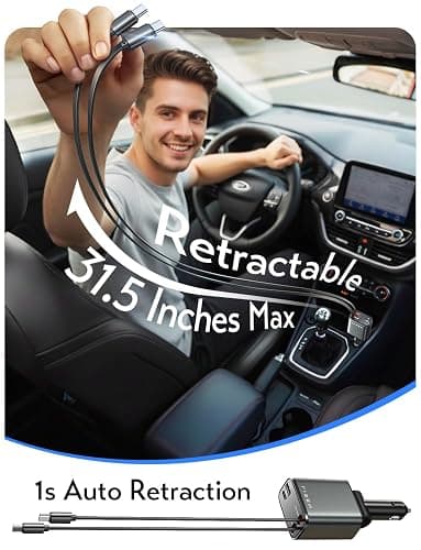LISEN 【Upgraded Dual Type-C 】 Retractable Car Charger 4 in 1, 69W Fast Car Charger USBC Cargador para Carro for iPhone 17 Pro Max Air, Retractable Charger for Car fit iPhone 16 15 Pro Air, Black thumbnail 4