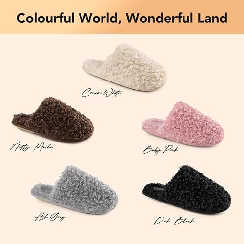 Snug Leaves Women's Scuff Slippers Furry Cute Curly Faux Wool Slip-on Indoor Memory Foam House Shoes thumbnail 7
