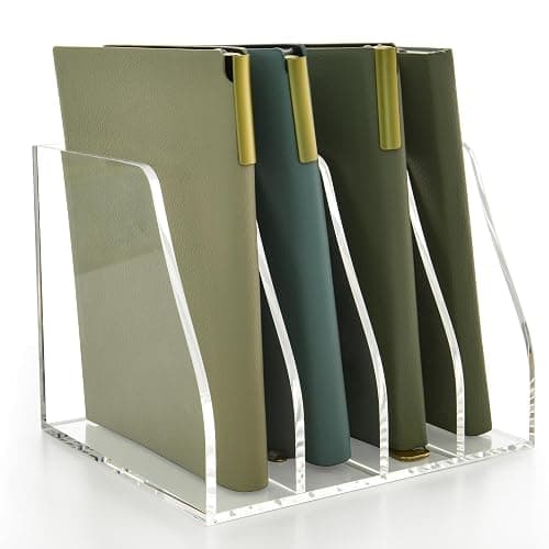 AIMOLLY Acrylic Magazine File Holder, 4 Vertical Compartments Desk Document Sorter Organizer, Clear Folder Rack Binder for Office/Home/Classroom, for Documents, Tablet, Magazines, Books & Accessories - Image 1